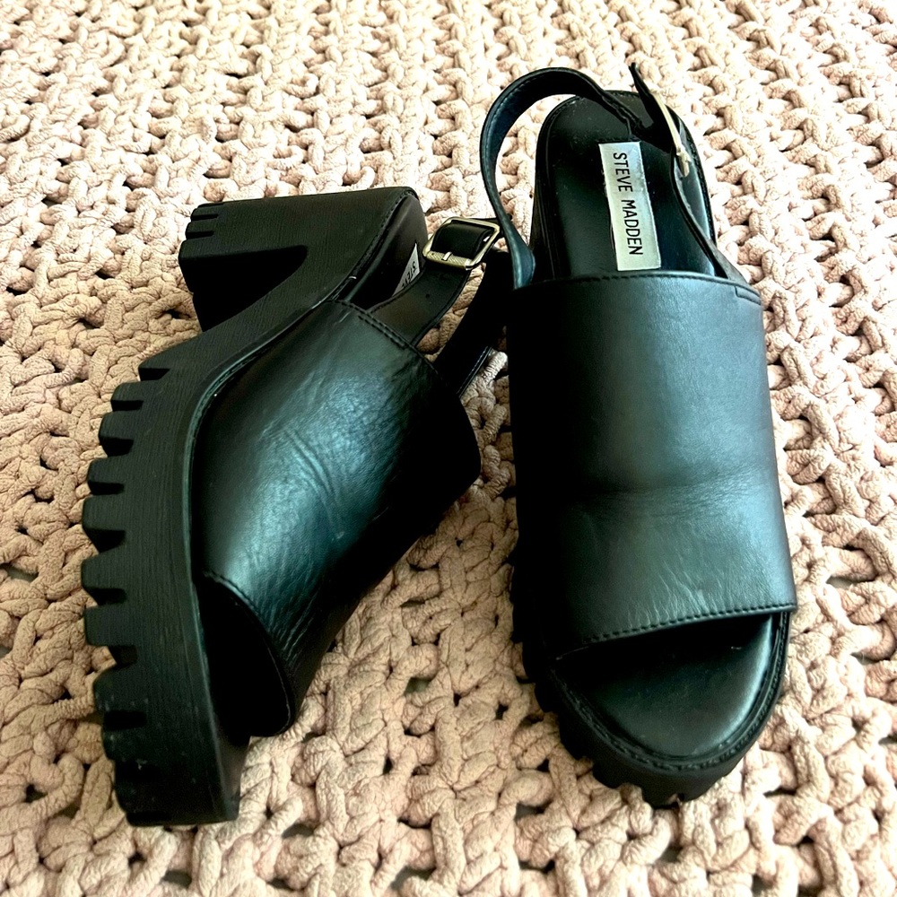 Black Steve Madden Wedge Chunky Heels